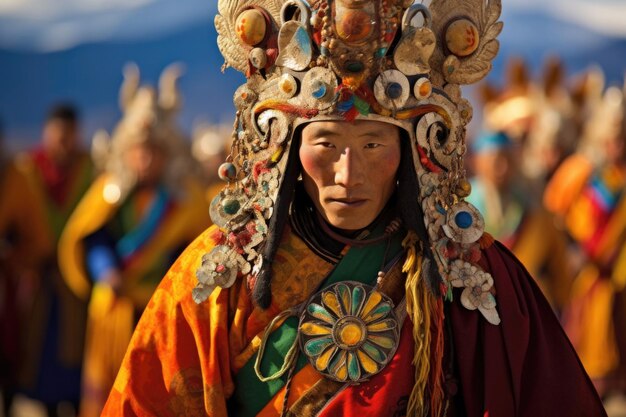 Photo buddhist lamas at tsam dance festival in mongolia