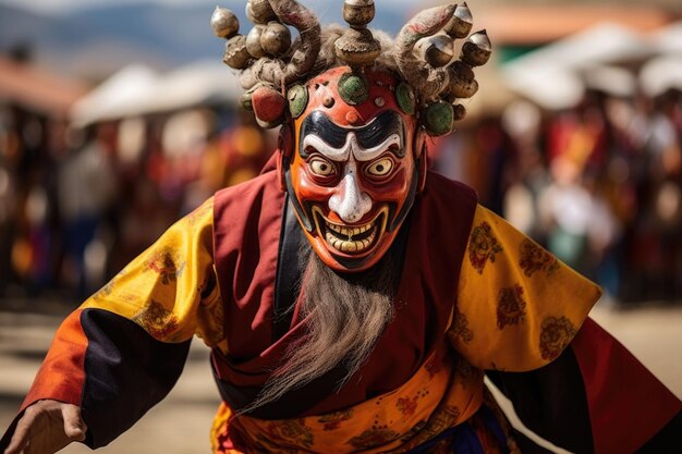 Photo buddhist lamas at tsam dance festival in mongolia