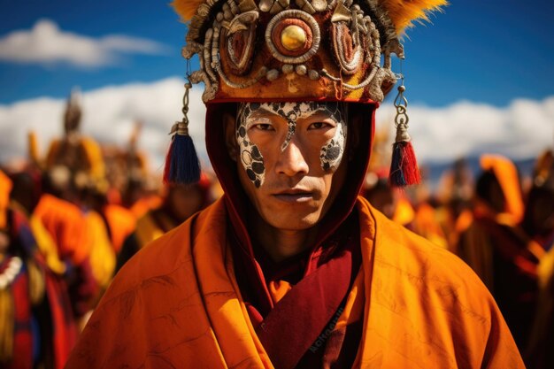 Photo buddhist lamas at tsam dance festival in mongolia