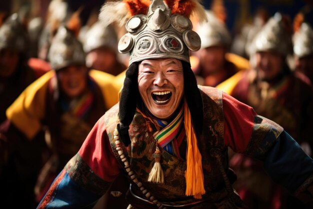 Photo buddhist lamas at tsam dance festival in mongolia