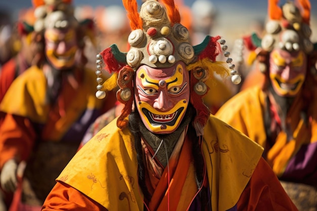 Photo buddhist lamas at tsam dance festival in mongolia