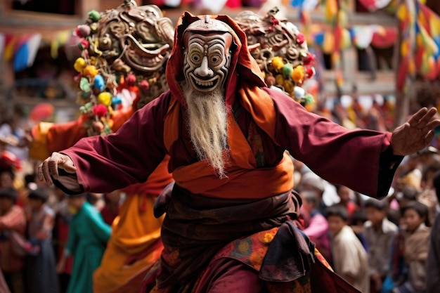 Photo buddhist monk dancing at yuru kabgyat festival in lamayuru