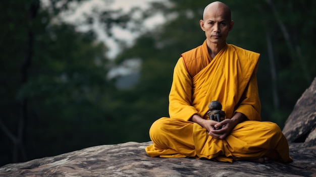 Buddhist monk meditation outdoors