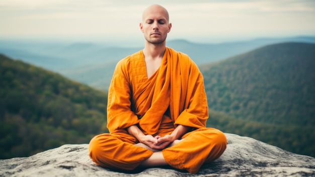 Foto meditazione di un monaco buddista all'aperto