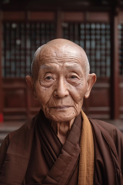 Buddhist monk standing outside the temple