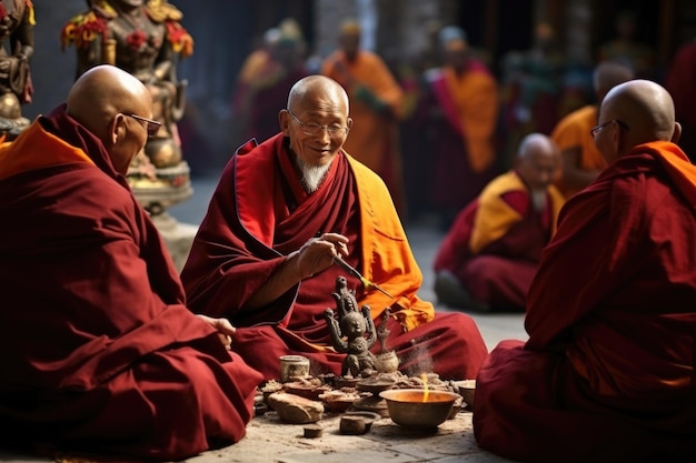 Photo buddhist monks perform cham mystery at yuru kabgyat festival