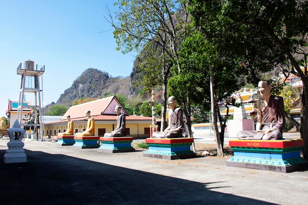 Buddhist saint holy arhat or buddhism noble monk arahant statue for thai people traveler travel visit respect blessing at Wat Thep Prathan or Khao Isan temple on March 31 2024 in Ratchaburi Thailand