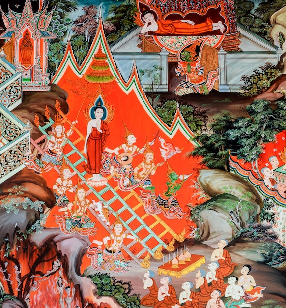 Buddhist temple mural painting art in Thailand