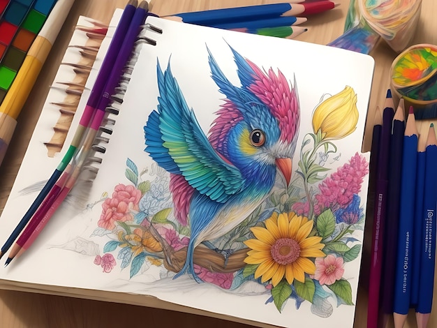 A budding artist with a sketchbook and pencils creating colorful masterpieces AI Generated