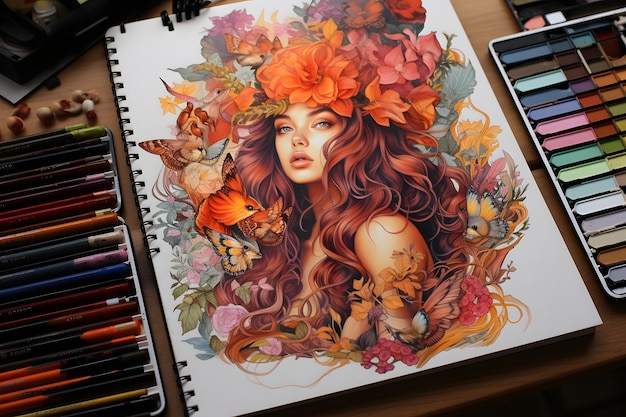 A budding artist with a sketchbook and pencils creating colorful masterpieces