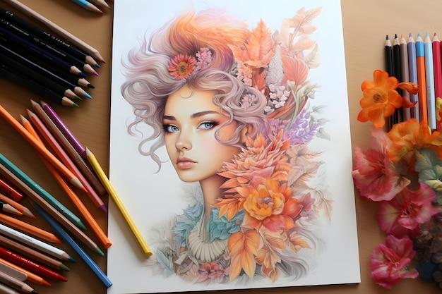 A budding artist with a sketchbook and pencils creating colorful masterpieces