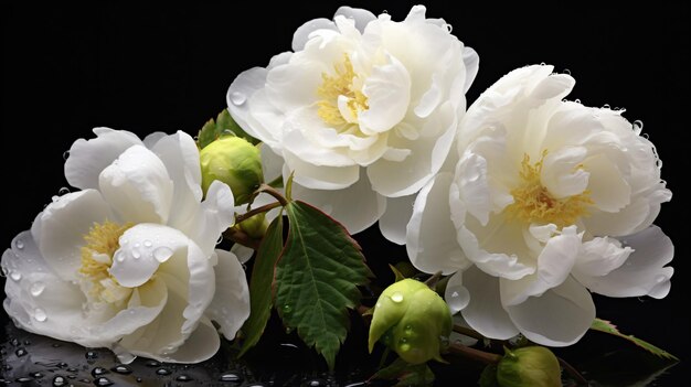 budding peony flowers there are budding flower bones on the flower branches tender green leaves