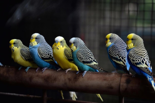 Budgies zitten op een tak AI gegenereerd