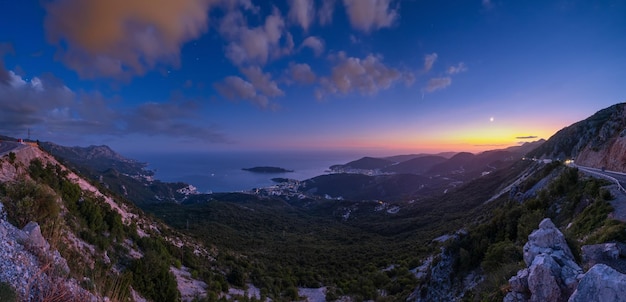 Budva riviera night coastline Montenegro Balkans Adriatic sea