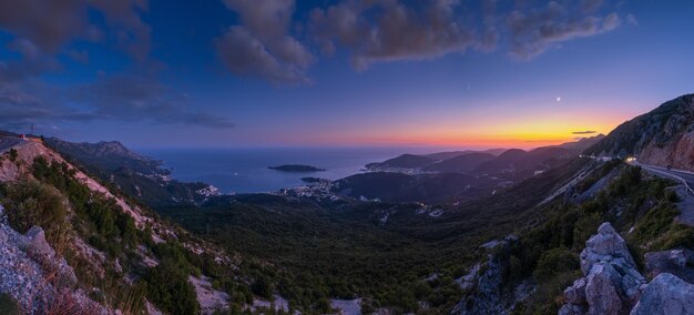 Budva riviera night coastline Montenegro Balkans Adriatic sea