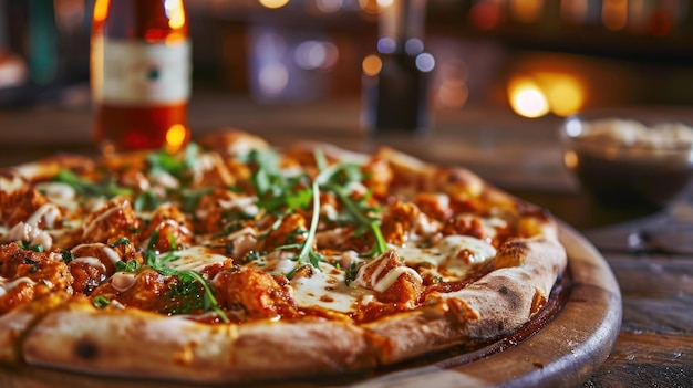 Buffalo kip pizza tegen een sport bar setting