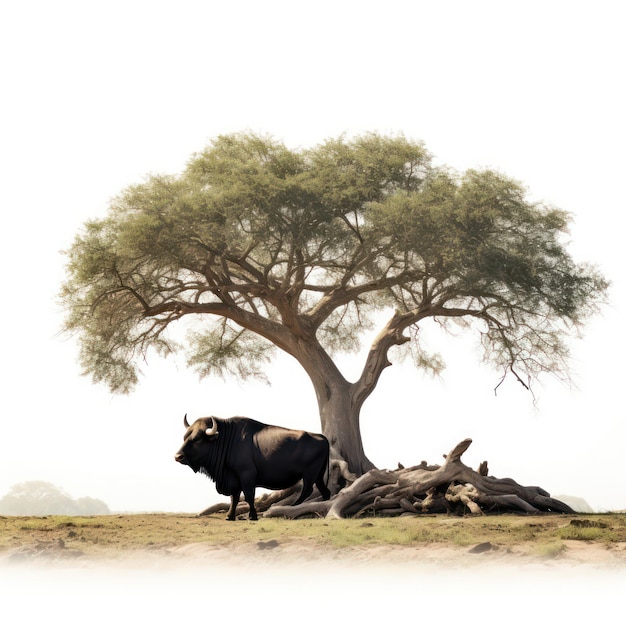 Foto un bufalo che si riposa sotto un grande albero