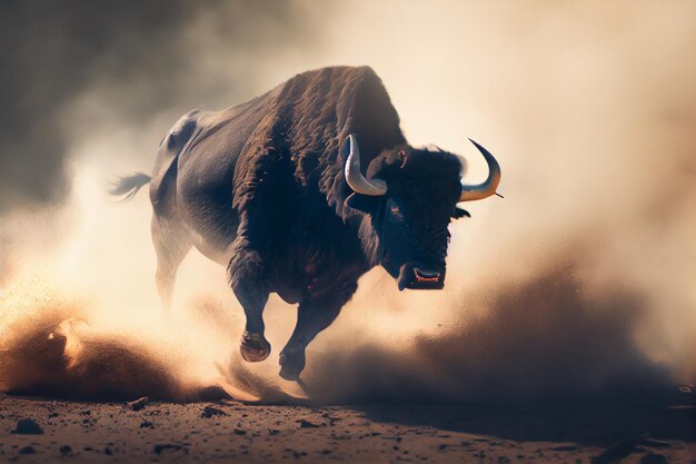 Buffalo running with dust stampede conceptgenerative ai