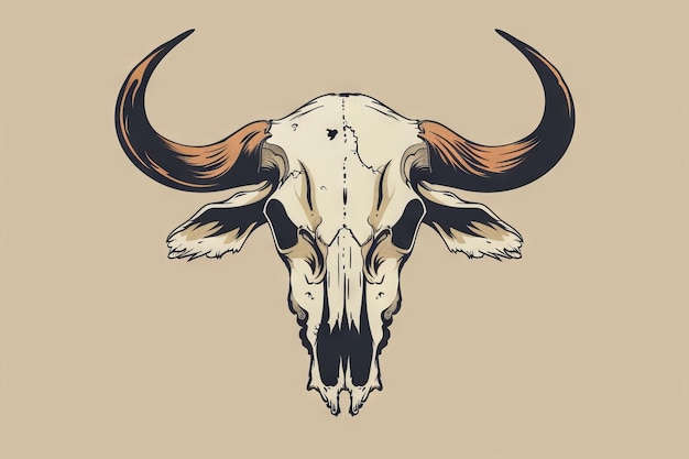 Photo buffalo skull flat icon dead animal tribal totem symbol cow head bones color illustration