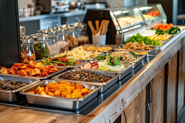 Buffet concept Service station with assortment of food