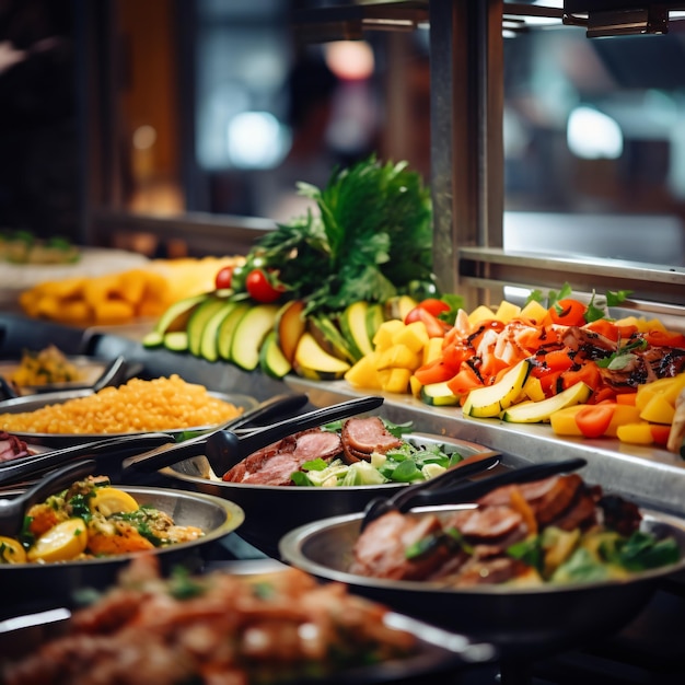 Buffet eten binnen in restaurant met kleurrijk vlees