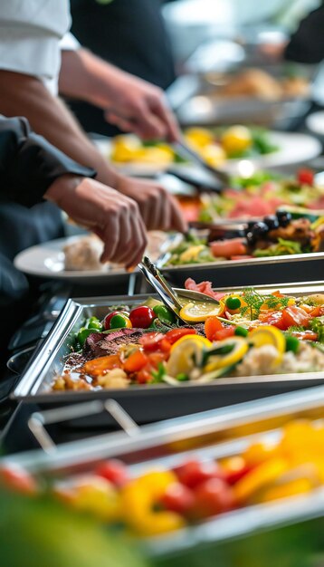 Buffet Food Preparation in Restaurant