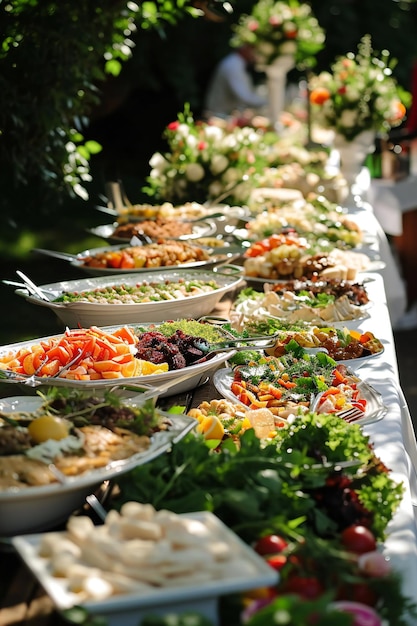 Buffet in Garden Party with Variety of Dishes