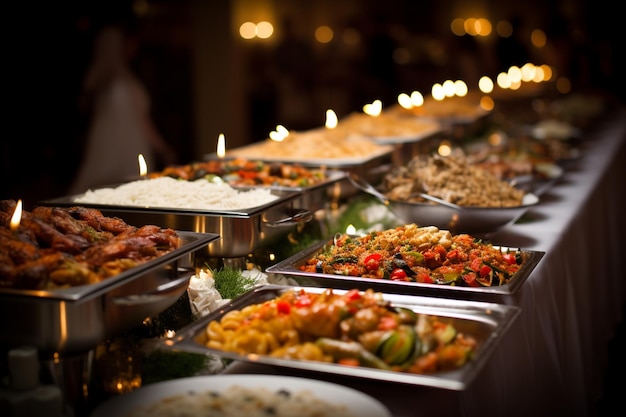 buffet in de restaurants bokeh stijl achtergrond