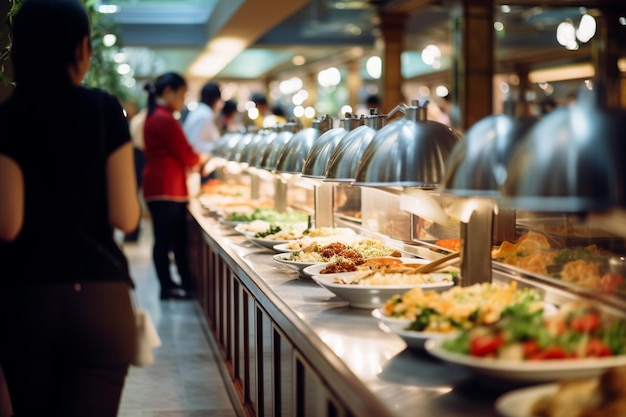 A Buffet Line With Plates Of Food On It