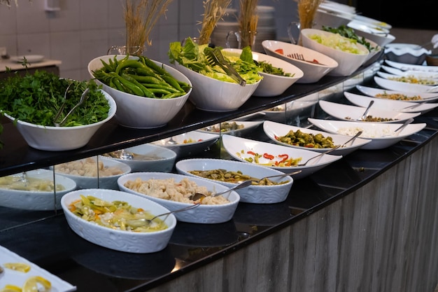 Buffet in the restaurant with different meals