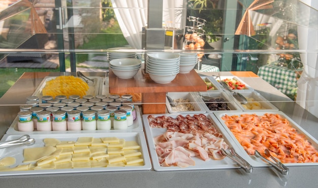 Photo buffet table for breakfast