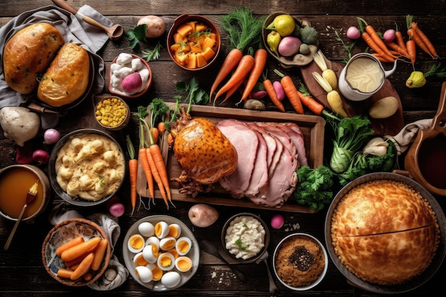 Buffet table filled with a variety of delicious foods