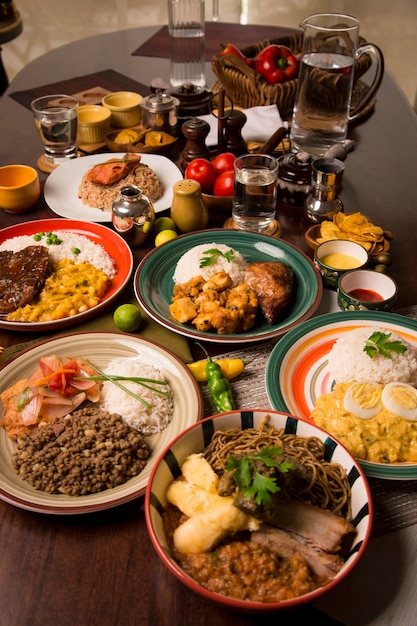 Buffet table traditional comfort food peruvian cuisine\
gastronomy