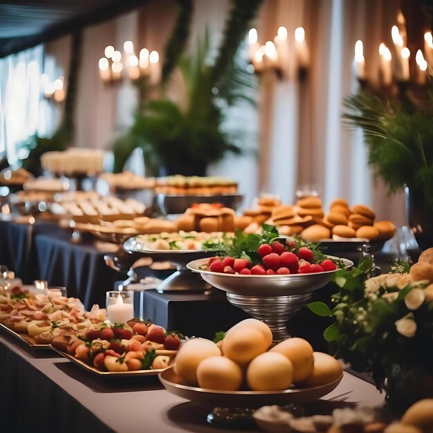 a buffet table with a bunch of food on it