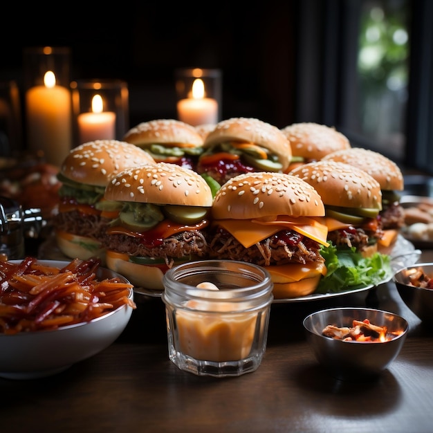 A buffet table with different kinds of foods