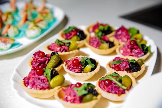 Buffet table with snacks for guests