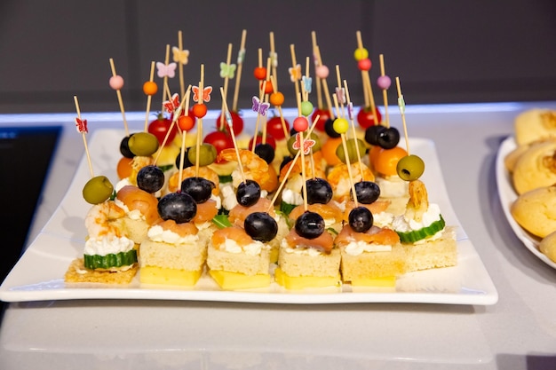 Buffet table with snacks for guests