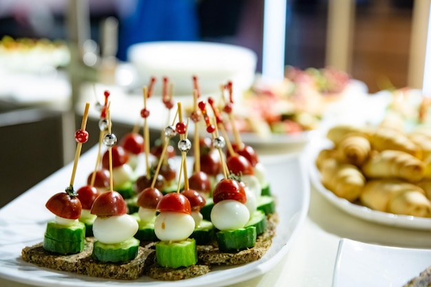 Buffet table with snacks for guests