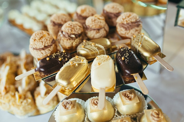 Buffet table with sweet desserts