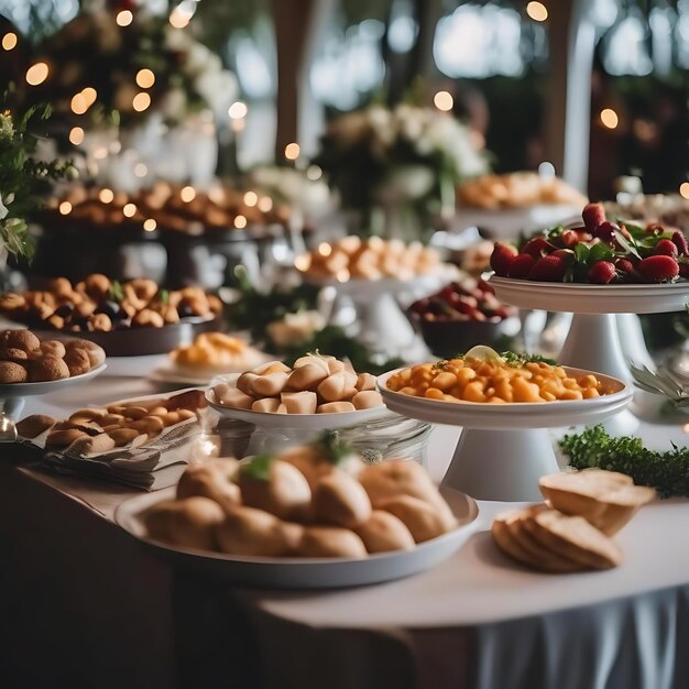 Buffet table with a variety of desserts including cookies crackers and other desserts