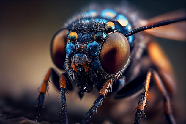 버그는 곤충 얼굴 인공 지능의 클로즈업