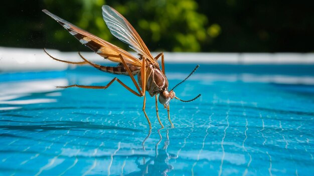 Photo a bug with a fly on its head is on a blue surface