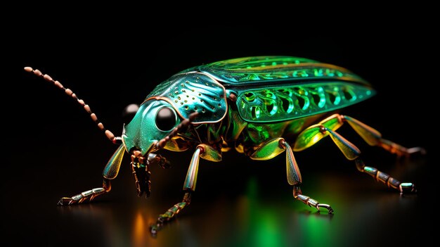 Photo a bug with a green and blue light on it