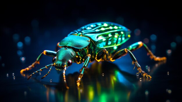 Photo a bug with a green and blue light on it