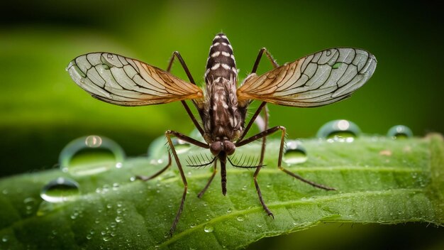 Photo a bug with wings open on a green leaf