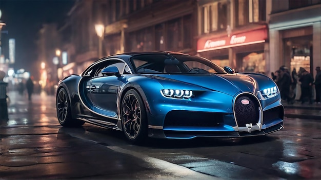 a bugatti on night street