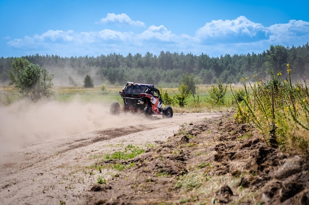 Buggy extreme riding in sandy track UTV 4x4 rally