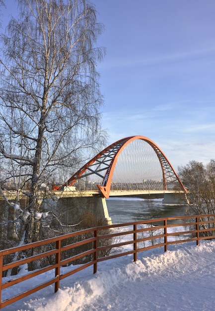 Bugrinskij bridge across the Ob river in winter