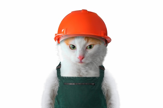 builder cat. cute cat in a construction helmet and overalls