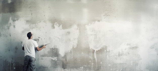 Builder Worker Plastering Concrete at Wall